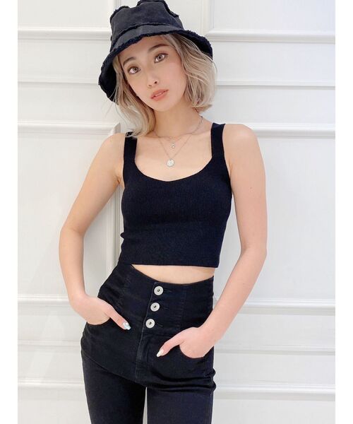 GYDA（ジェイダ）の「バッククロスニットTOPS（タンクトップ・レディース・ブラック/パープル/オフホワイト・FREE）」の5枚目の写真