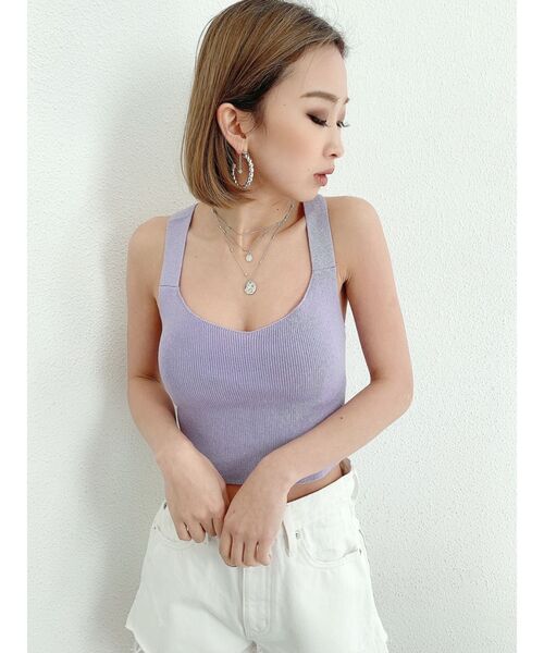 GYDA（ジェイダ）の「バッククロスニットTOPS（タンクトップ・レディース・ブラック/パープル/オフホワイト・FREE）」の14枚目の写真