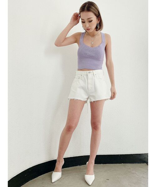 GYDA（ジェイダ）の「バッククロスニットTOPS（タンクトップ・レディース・ブラック/パープル/オフホワイト・FREE）」の4枚目の写真