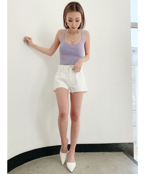 GYDA（ジェイダ）の「バッククロスニットTOPS（タンクトップ・レディース・ブラック/パープル/オフホワイト・FREE）」の8枚目の写真