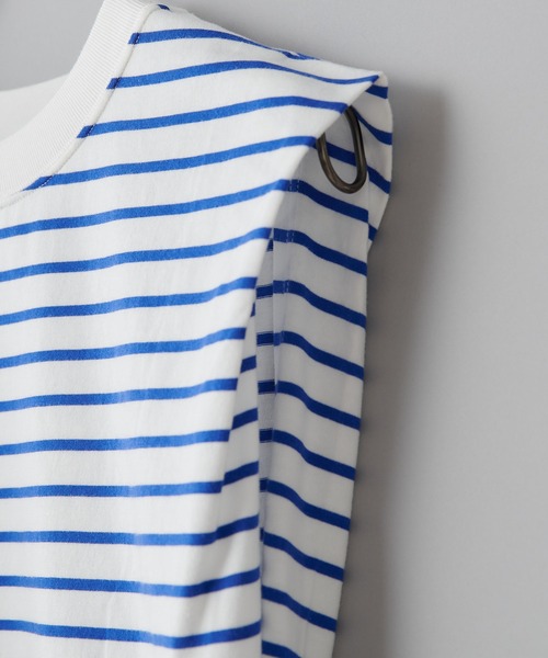 CIAOPANIC（チャオパニック）の「ボーダーボックスノースリーブTシャツ（Tシャツ/カットソー・レディース・ブラック/サックスブルー/ブルー・FREE）」の5枚目の写真