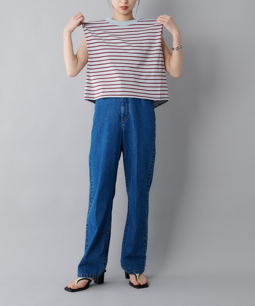 CIAOPANIC（チャオパニック）の「ボーダーボックスノースリーブTシャツ（Tシャツ/カットソー・レディース・ブラック/サックスブルー/ブルー・FREE）」の14枚目の写真