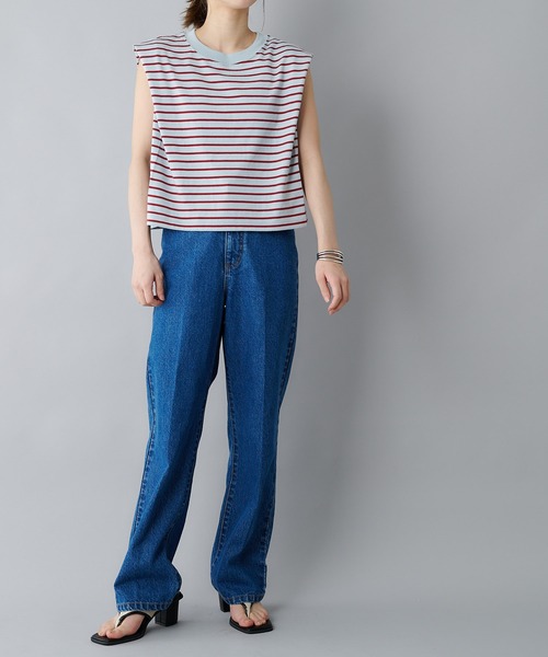 CIAOPANIC（チャオパニック）の「ボーダーボックスノースリーブTシャツ（Tシャツ/カットソー・レディース・ブラック/サックスブルー/ブルー・FREE）」の15枚目の写真