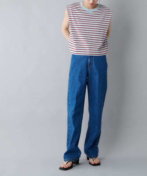 CIAOPANIC（チャオパニック）の「ボーダーボックスノースリーブTシャツ（Tシャツ/カットソー・レディース・ブラック/サックスブルー/ブルー・FREE）」の16枚目の写真