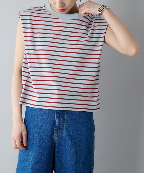 CIAOPANIC（チャオパニック）の「ボーダーボックスノースリーブTシャツ（Tシャツ/カットソー・レディース・ブラック/サックスブルー/ブルー・FREE）」の9枚目の写真