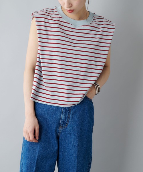 CIAOPANIC（チャオパニック）の「ボーダーボックスノースリーブTシャツ（Tシャツ/カットソー・レディース・ブラック/サックスブルー/ブルー・FREE）」の10枚目の写真