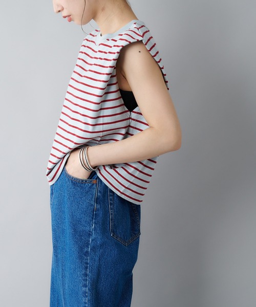 CIAOPANIC（チャオパニック）の「ボーダーボックスノースリーブTシャツ（Tシャツ/カットソー・レディース・ブラック/サックスブルー/ブルー・FREE）」の11枚目の写真