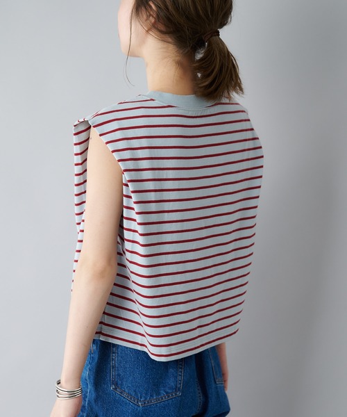 CIAOPANIC（チャオパニック）の「ボーダーボックスノースリーブTシャツ（Tシャツ/カットソー・レディース・ブラック/サックスブルー/ブルー・FREE）」の12枚目の写真