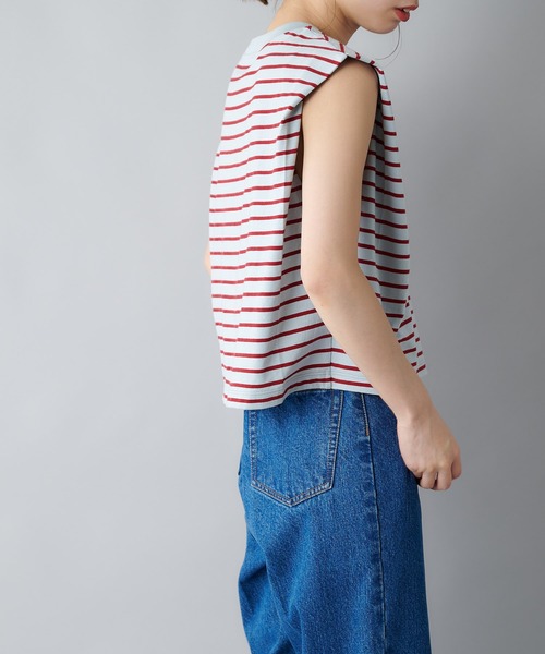 CIAOPANIC（チャオパニック）の「ボーダーボックスノースリーブTシャツ（Tシャツ/カットソー・レディース・ブラック/サックスブルー/ブルー・FREE）」の13枚目の写真