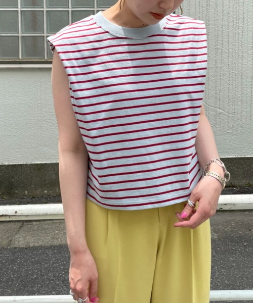 CIAOPANIC（チャオパニック）の「ボーダーボックスノースリーブTシャツ（Tシャツ/カットソー・レディース・ブラック/サックスブルー/ブルー・FREE）」の18枚目の写真