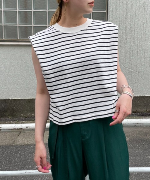 CIAOPANIC（チャオパニック）の「ボーダーボックスノースリーブTシャツ（Tシャツ/カットソー・レディース・ブラック/サックスブルー/ブルー・FREE）」の22枚目の写真