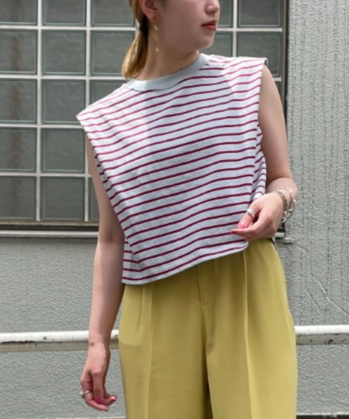 CIAOPANIC（チャオパニック）の「ボーダーボックスノースリーブTシャツ（Tシャツ/カットソー・レディース・ブラック/サックスブルー/ブルー・FREE）」の17枚目の写真