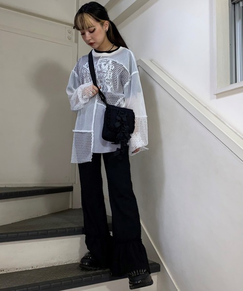 Candy Stripper（キャンディストリッパー）の「MESH PATCHED トップス（Tシャツ/カットソー・レディース・ブラック/オフホワイト・2）」の15枚目の写真