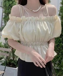 肩リボンボリュームオフショルブラウス