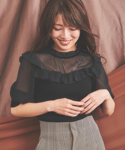 NOELA（ノエラ）の「シアー素材ドッキングニット（ニット/セーター・レディース・オフホワイト/ピンク/ブラック・FREE）」の8枚目の写真