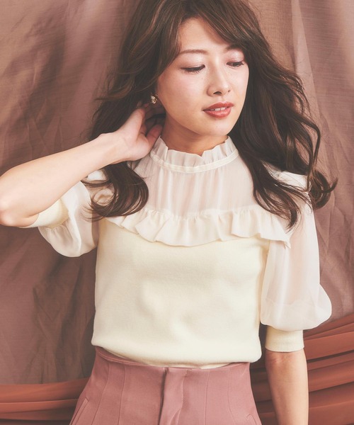 NOELA（ノエラ）の「シアー素材ドッキングニット（ニット/セーター・レディース・オフホワイト/ピンク/ブラック・FREE）」の11枚目の写真