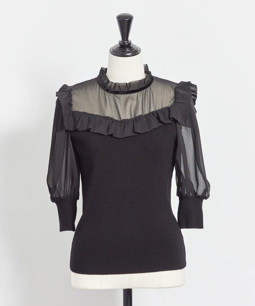 NOELA（ノエラ）の「シアー素材ドッキングニット（ニット/セーター・レディース・オフホワイト/ピンク/ブラック・FREE）」の15枚目の写真