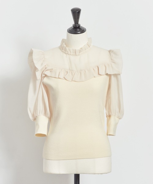 NOELA（ノエラ）の「シアー素材ドッキングニット（ニット/セーター・レディース・オフホワイト/ピンク/ブラック・FREE）」の19枚目の写真