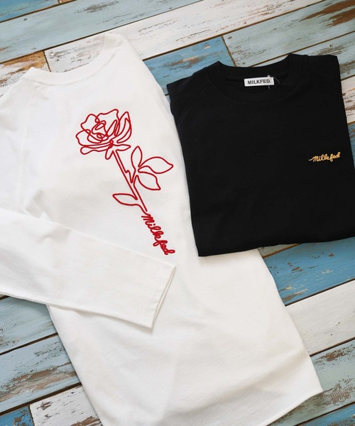 MILKFED.（ミルクフェド）の「EMBROIDERED ROSE L/S TOP（Tシャツ/カットソー・レディース・ホワイト/ブラック・ONE SIZE）」の3枚目の写真