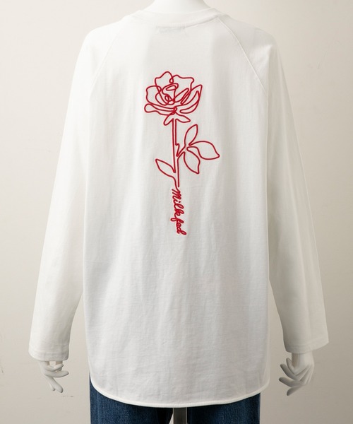 MILKFED.（ミルクフェド）の「EMBROIDERED ROSE L/S TOP（Tシャツ/カットソー・レディース・ホワイト/ブラック・ONE SIZE）」の5枚目の写真