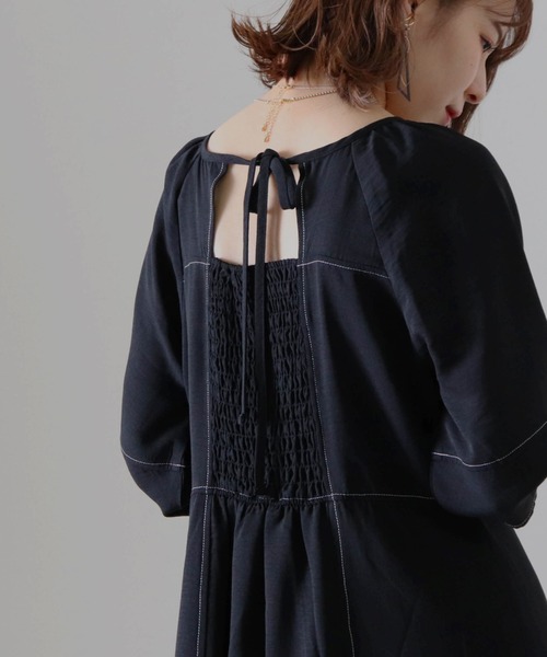 Cheek(チーク)の「ランタンスリーブステッチワンピース(ワンピース・レディース・ブラック/ベージュ/ワインレッド・FREE)」の22枚目の写真