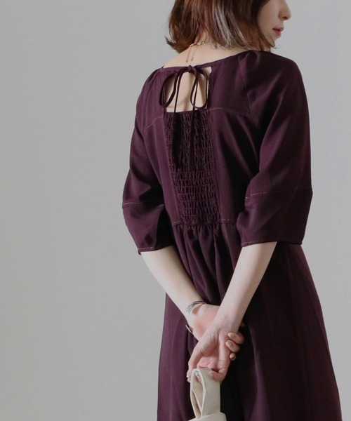 Cheek(チーク)の「ランタンスリーブステッチワンピース(ワンピース・レディース・ブラック/ベージュ/ワインレッド・FREE)」の15枚目の写真