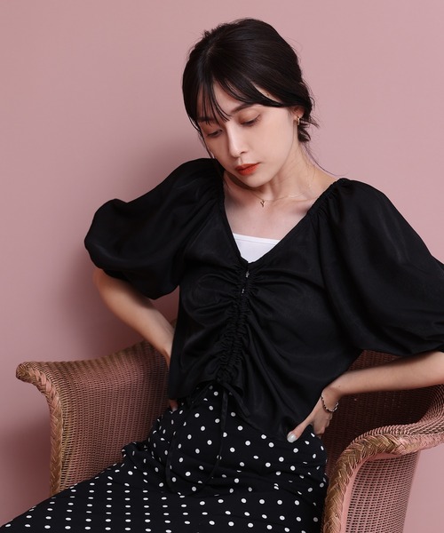 one after another NICE CLAUP(ワンアフターアナザーナイスクラップ)の「フロントギャザーブラウス(シャツ/ブラウス・レディース・ブラック/アイボリー/ミント/ドット・FREE)」の16枚目の写真