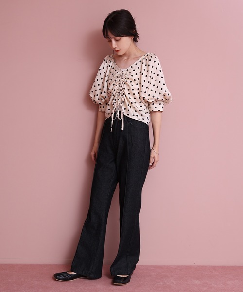 one after another NICE CLAUP(ワンアフターアナザーナイスクラップ)の「フロントギャザーブラウス(シャツ/ブラウス・レディース・ブラック/アイボリー/ミント/ドット・FREE)」の14枚目の写真