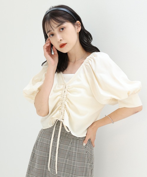 one after another NICE CLAUP(ワンアフターアナザーナイスクラップ)の「フロントギャザーブラウス(シャツ/ブラウス・レディース・ブラック/アイボリー/ミント/ドット・FREE)」の15枚目の写真