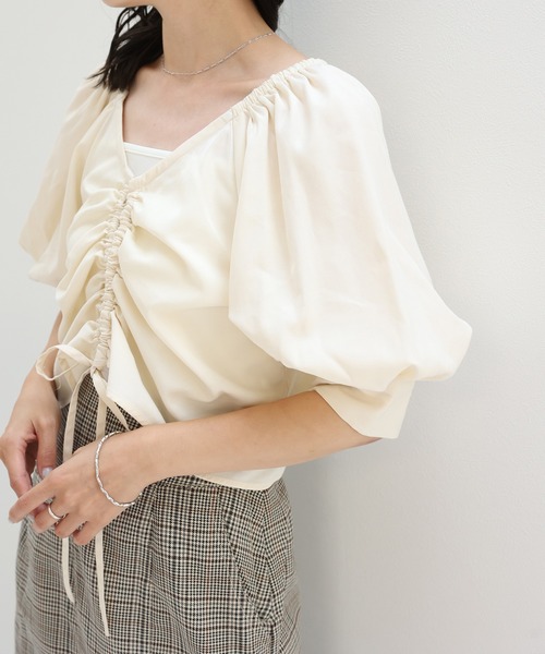 one after another NICE CLAUP(ワンアフターアナザーナイスクラップ)の「フロントギャザーブラウス(シャツ/ブラウス・レディース・ブラック/アイボリー/ミント/ドット・FREE)」の6枚目の写真