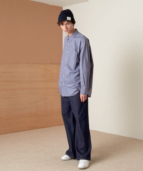 EMMA CLOTHES（エマクローズ）の「ピンタックプリーツ ブーツカットセミフレアワイドシルエットカツラギ/デニムパンツ（デニムパンツ・メンズ・ブラック/インディゴブルー/アイボリー/ライトインディゴブルー・M/L）」の19枚目の写真