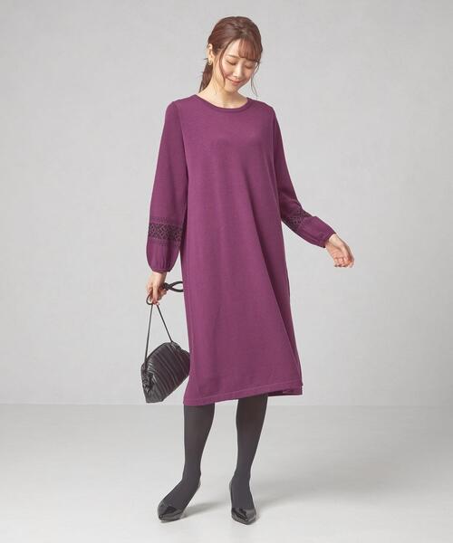 closet story(クローゼットストーリー)の「<closet story>ソデ ジャカード ニット ワンピース -ウォッシャブル-(ワンピース・レディース・ブラック/パープル/ロイヤルブルー・FREE)」の1枚目の写真
