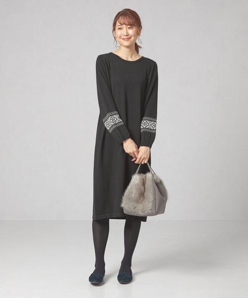 closet story(クローゼットストーリー)の「<closet story>ソデ ジャカード ニット ワンピース -ウォッシャブル-(ワンピース・レディース・ブラック/パープル/ロイヤルブルー・FREE)」の8枚目の写真