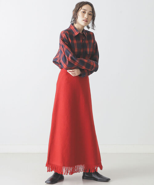 BEAMS LIGHTS(ビームスライツ)の「OUD / フリンジ ニット スカート(スカート・レディース・レッド/グリーン系その他5・ONE SIZE)」の7枚目の写真