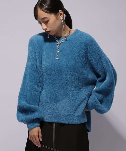 HARE(ハレ)の「ボリュームスリーブシャギーニット(HARE)(ニット/セーター・レディース・グリーン/パープル/ブラック/アイボリー/ブルー・FREE)」の4枚目の写真