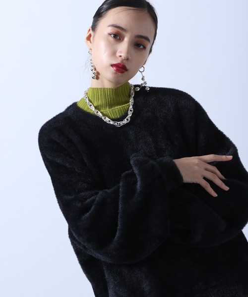 HARE(ハレ)の「ボリュームスリーブシャギーニット(HARE)(ニット/セーター・レディース・グリーン/パープル/ブラック/アイボリー/ブルー・FREE)」の17枚目の写真