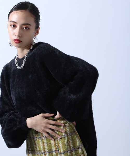 HARE(ハレ)の「ボリュームスリーブシャギーニット(HARE)(ニット/セーター・レディース・グリーン/パープル/ブラック/アイボリー/ブルー・FREE)」の21枚目の写真