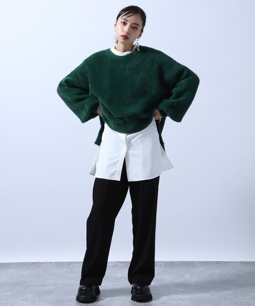 HARE(ハレ)の「ボリュームスリーブシャギーニット(HARE)(ニット/セーター・レディース・グリーン/パープル/ブラック/アイボリー/ブルー・FREE)」の14枚目の写真