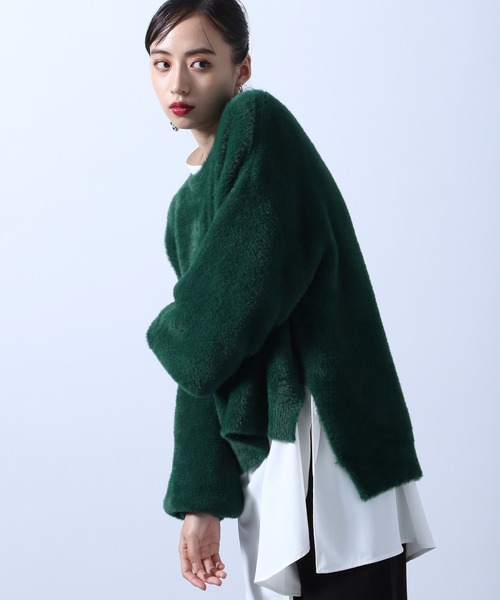 HARE(ハレ)の「ボリュームスリーブシャギーニット(HARE)(ニット/セーター・レディース・グリーン/パープル/ブラック/アイボリー/ブルー・FREE)」の11枚目の写真