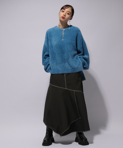 HARE(ハレ)の「ボリュームスリーブシャギーニット(HARE)(ニット/セーター・レディース・グリーン/パープル/ブラック/アイボリー/ブルー・FREE)」の6枚目の写真