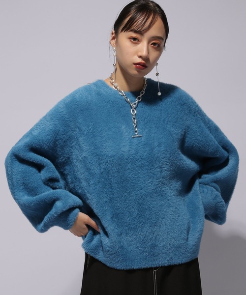 HARE(ハレ)の「ボリュームスリーブシャギーニット(HARE)(ニット/セーター・レディース・グリーン/パープル/ブラック/アイボリー/ブルー・FREE)」の8枚目の写真