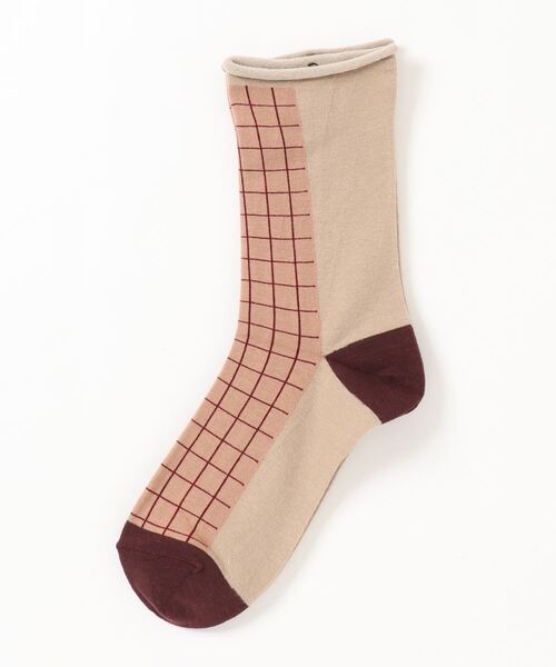 ehka sopo（エヘカソポ）の「はきぐちロールチェックソックス（ソックス/靴下・レディース・ベージュ/ブラウン/カーキ・ﾌﾘ-）」の2枚目の写真