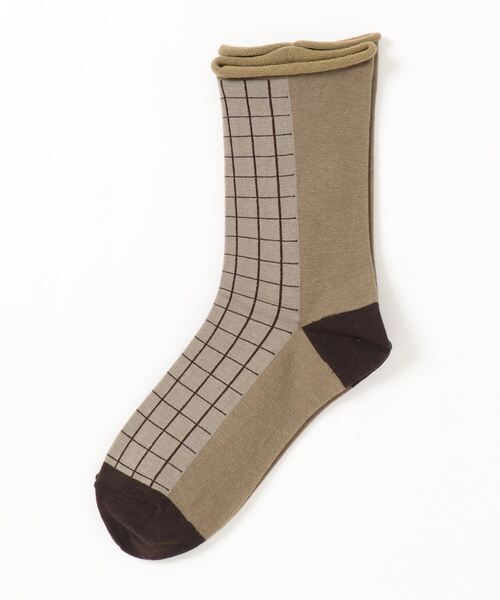 ehka sopo（エヘカソポ）の「はきぐちロールチェックソックス（ソックス/靴下・レディース・ベージュ/ブラウン/カーキ・ﾌﾘ-）」の3枚目の写真