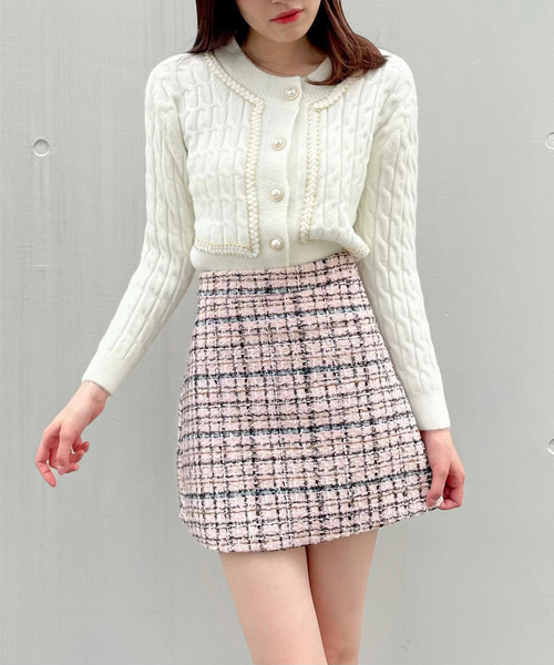 titty＆Co. PETIT（ティティアンドコープティ）の「【titty&Co.PETIT】パイピングパール釦ニットカーディガン（カーディガン/ボレロ・レディース・ブラック/ホワイト・FREE）」の8枚目の写真