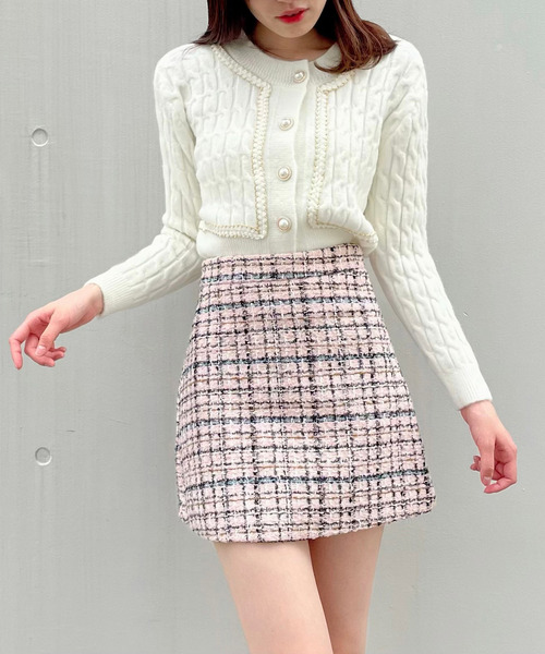 titty＆Co. PETIT（ティティアンドコープティ）の「【titty&Co.PETIT】パイピングパール釦ニットカーディガン（カーディガン/ボレロ・レディース・ブラック/ホワイト・FREE）」の9枚目の写真