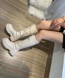 aimoha | 紐づけフェイクレザー厚底ロングブーツ(ブーツ)