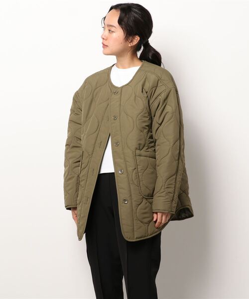 TRIANGLE PALETTE（トライアングルパレット）の「ノーカラー キルティング ジャケット（ノーカラージャケット・レディース・アイボリー/ブラック/カーキ/モカ/オリーブ/グレイッシュベージュ/ホワイト系/ブラック系/ブラウン・FREE）」の8枚目の写真