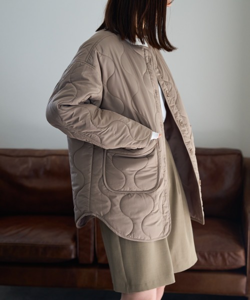 美品】ピープルツリー キルティング ジャケット ノーカラー ボタニカル