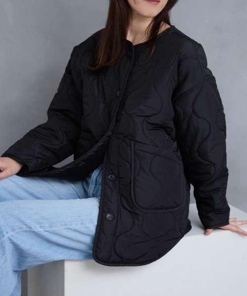 セール】ノーカラー キルティング ジャケット（ノーカラー