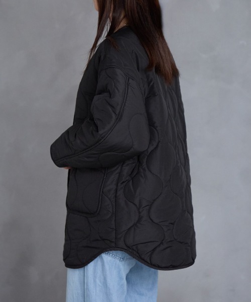 TRIANGLE PALETTE（トライアングルパレット）の「ノーカラー キルティング ジャケット（ノーカラージャケット・レディース・アイボリー/ブラック/カーキ/モカ/オリーブ/グレイッシュベージュ/ホワイト系/ブラック系/ブラウン・FREE）」の15枚目の写真